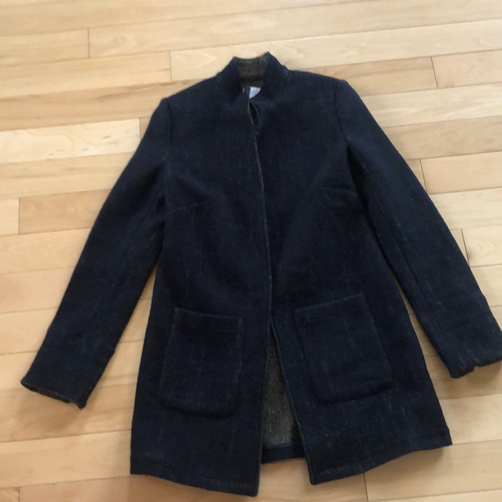 Chico’s holiday duster coat with gold flecks